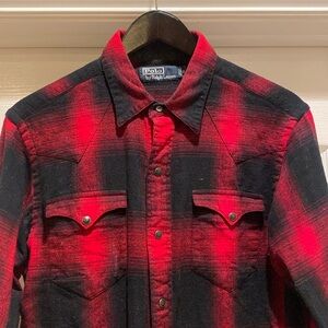 Polo Ralph Lauren Red Black Western Pearl Snap Shirt Medium